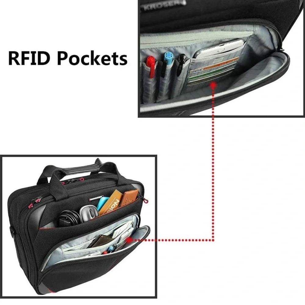 Kroser Laptop & Tablet Briefcase Bag 15.6 Inch Water Repellent With RFID Pockets